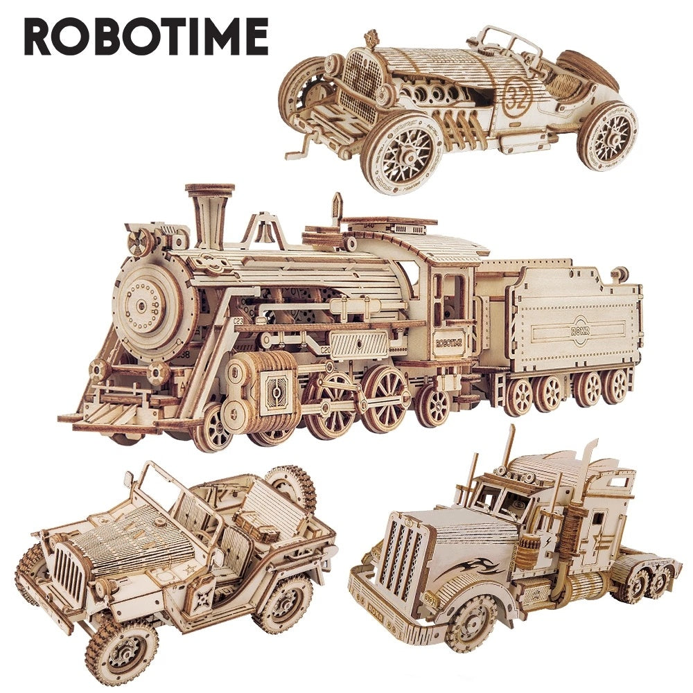 Robotime ROKR Train Model 3D Wooden Puzzle Toy Assembly Locomotive Model Building Kits for Children Kids Birthday Christmas Gift - MC401