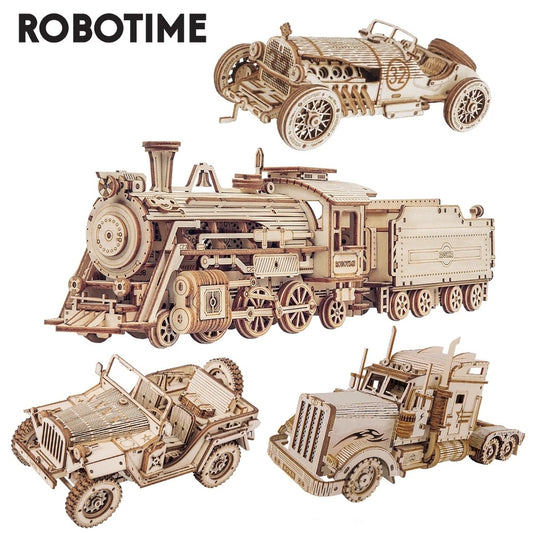 Robotime ROKR Train Model 3D Wooden Puzzle Toy Assembly Locomotive Model Building Kits for Children Kids Birthday Christmas Gif MC701- MC701