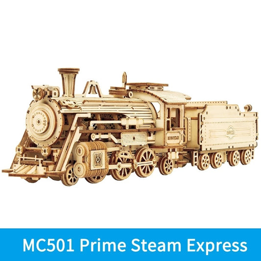 Robotime ROKR Train Model 3D Wooden Puzzle Toy Assembly Locomotive Model Building Kits for Children Kids Birthday Christmas Gift - MC501