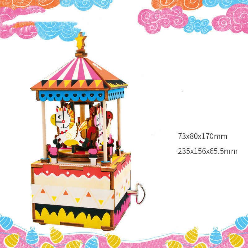 Gift Diy Hand-Assembled Cottage Music Box Ferris Wheel Rotating Music Box Model
