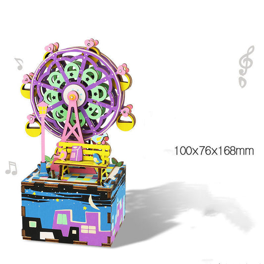 Gift Diy Hand-Assembled Cottage Music Box Ferris Wheel Rotating Music Box Model