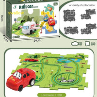 Children Puzzle Electric Railroad Speeder DIY Assembly Electric Car Automatic Rail City Scene Construction Education Toy Gift