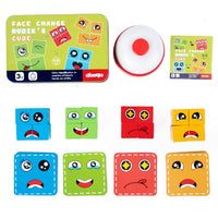 Wooden Expressions Toy Wooden Magic Cube Face Pattern Building Blocks Educational Montessori Toys Wooden Matching Block Puzzles